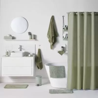 Rideau de douche gauffré vert - 180 x 200 cm - 12 crochets - UTILITY - TODAY