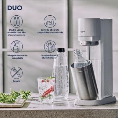 Machine à eau pétillante SODASTREAM - DUO Blanche - 2 carafes en verre - Idéal pour des boissons rafraîchissantes