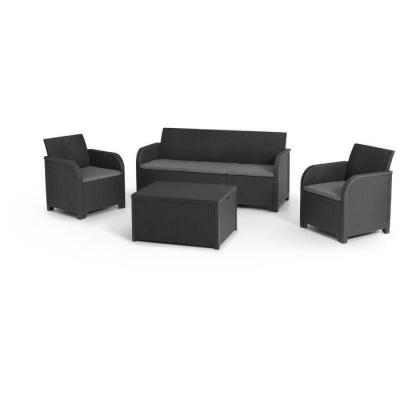 Salon de jardin en résine tressée - 5 pers. - SanRemo - Gris graphite