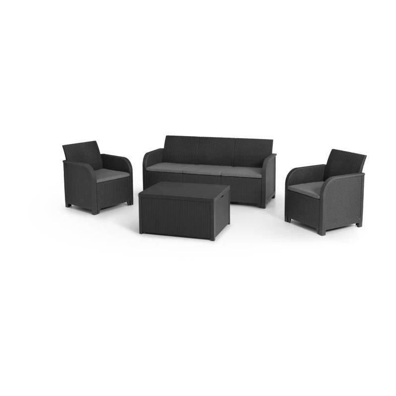 Salon de jardin en résine tressée - 5 pers. - SanRemo - Gris graphite