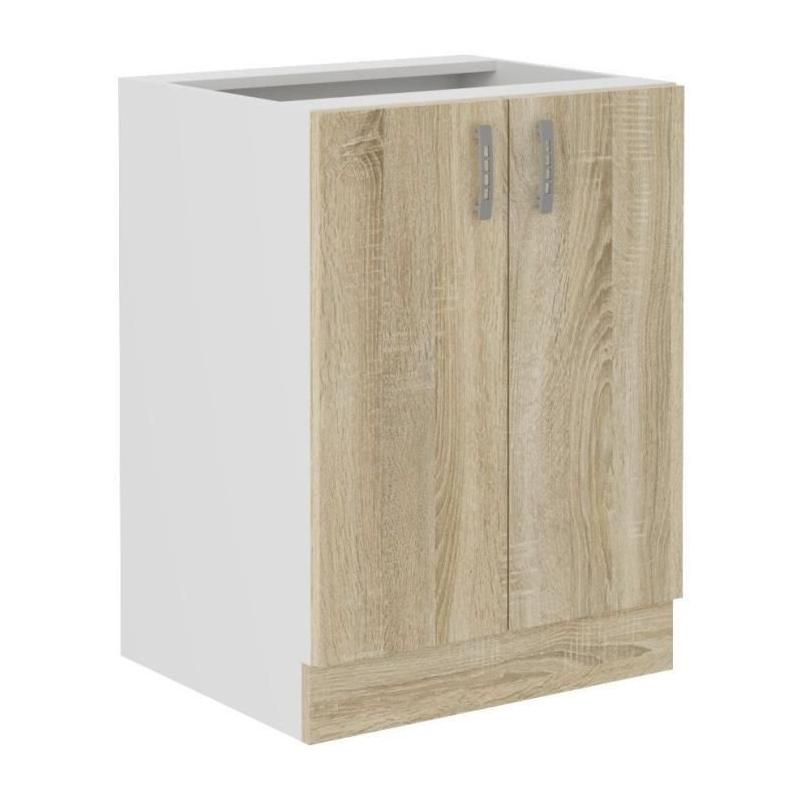 Meuble bas 2 portes chene sonoma - L60xP48xH82 cm