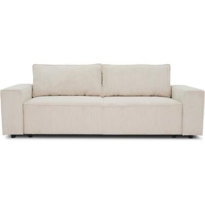 Canapé convertible 3 places JOSH - Velours côtelé beige - Coffre de rangement