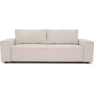 Canapé convertible 3 places JOSH - Velours côtelé beige - Coffre de rangement