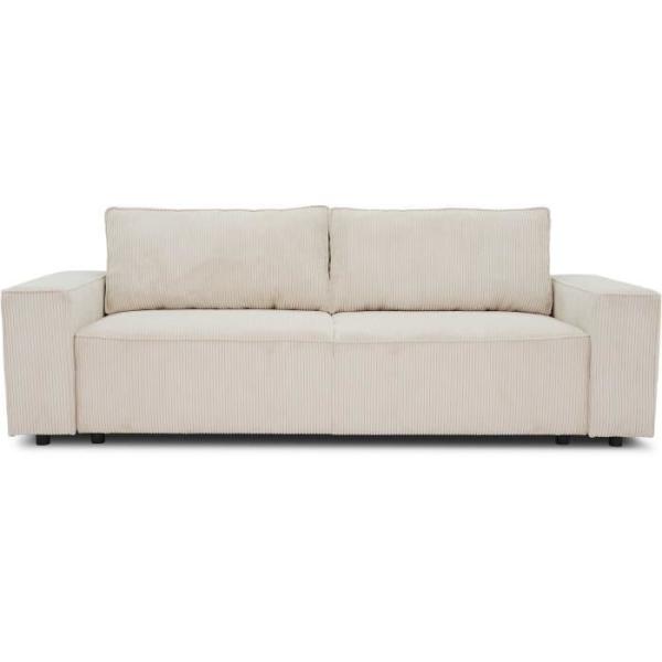 Canapé droit convertible 3 places JOSH - velours côtelé beige - Coffre de rangement - L239xP86xH85cm