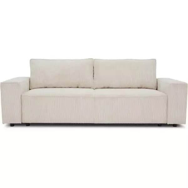 Canapé droit convertible 3 places JOSH - velours côtelé beige - Coffre de rangement - L239xP86xH85cm