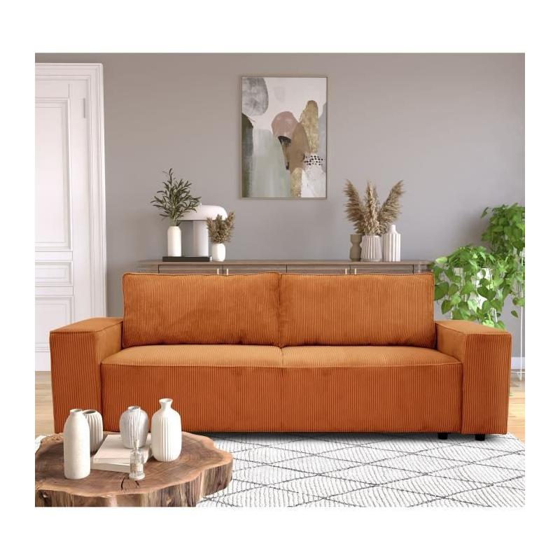 Canapé convertible terracotta JOSH 3 places - Design éco-responsable