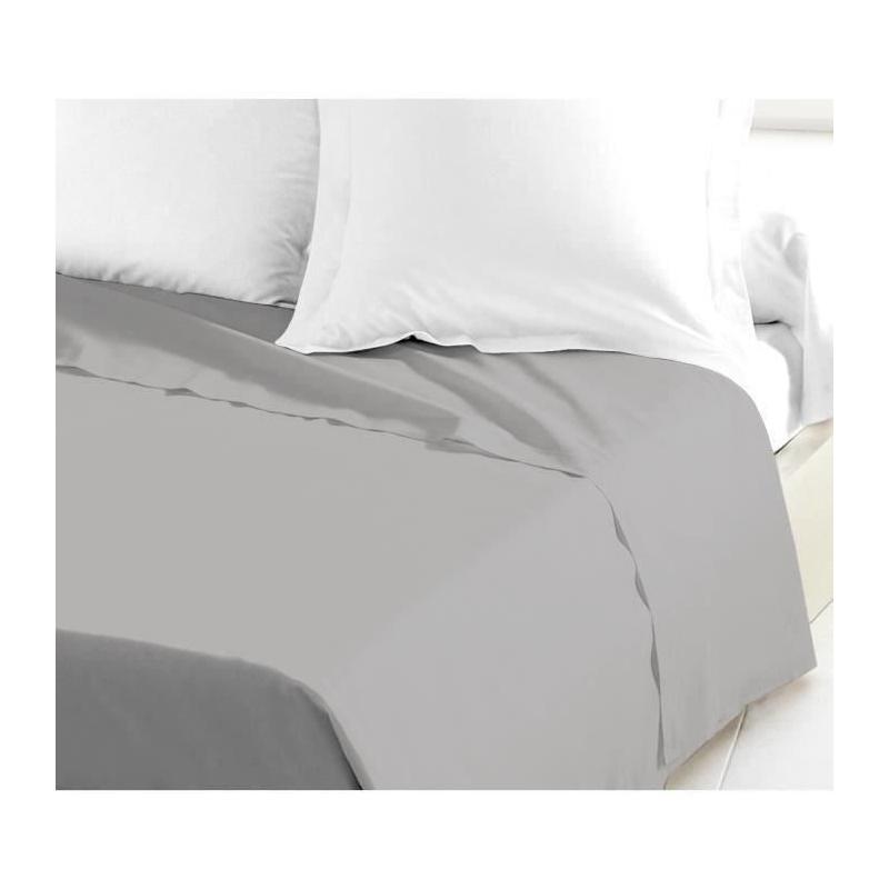 Drap Plat 100% coton 240x300 cm gris clair - Confort et élégance