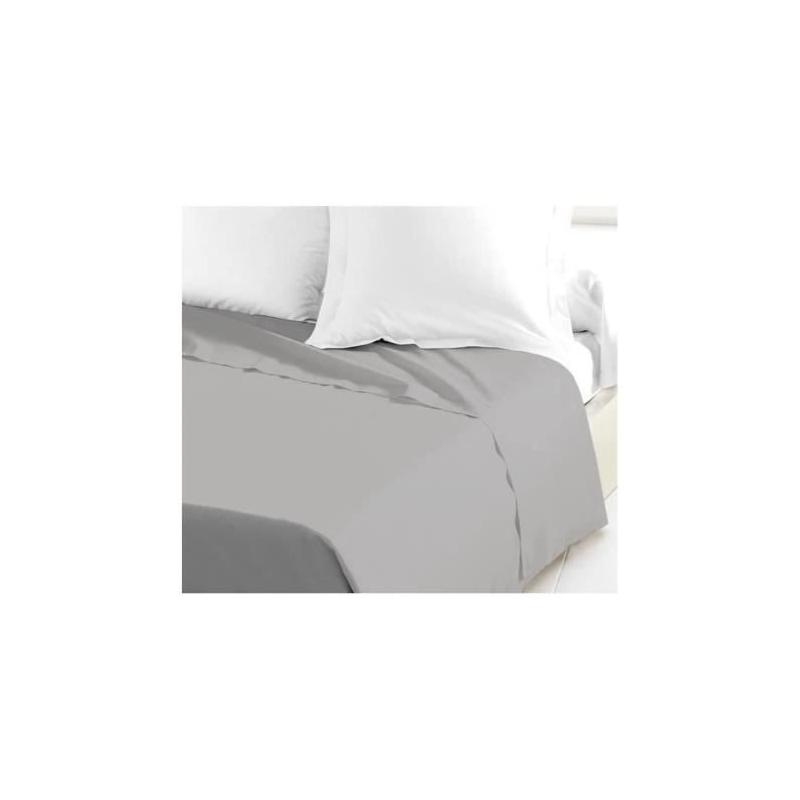 Drap Plat 100% coton 240x300 cm gris clair - Confort et élégance