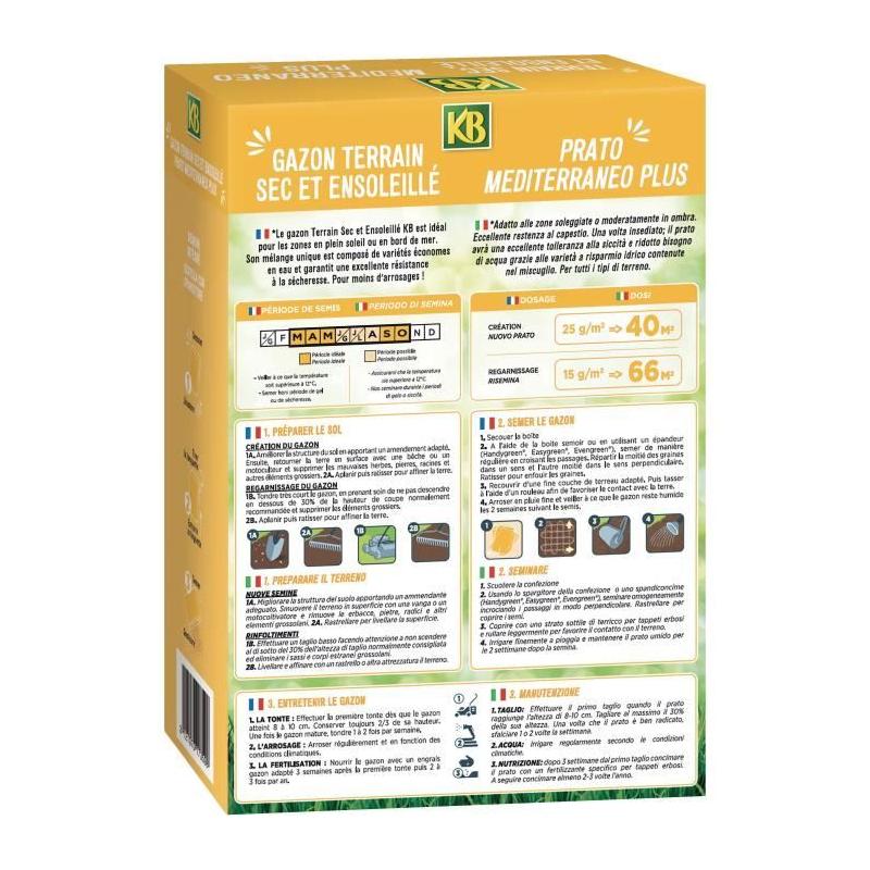 Graines de gazon pour sol sec et ensoleillé 40m² - Pack compact