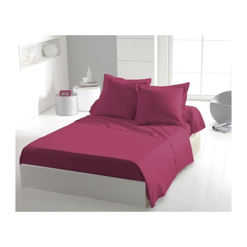 Drap Plat 100% coton 180x290 cm - 1 personne - Fuchsia - Qualité et Confort