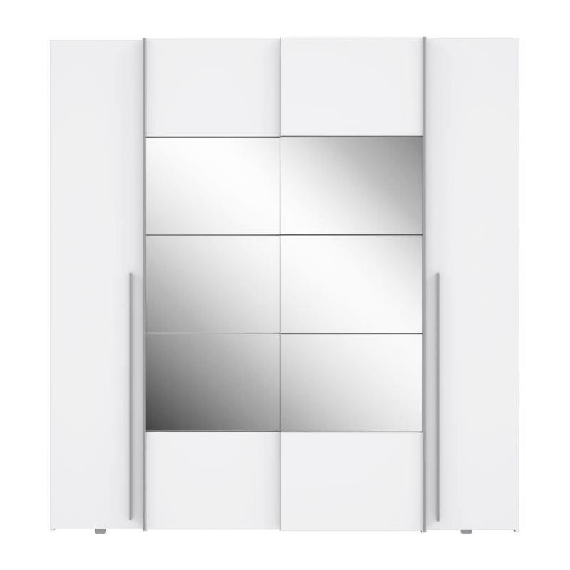 Armoire NARAGO Blanche Mat - 2 portes coulissantes + miroir