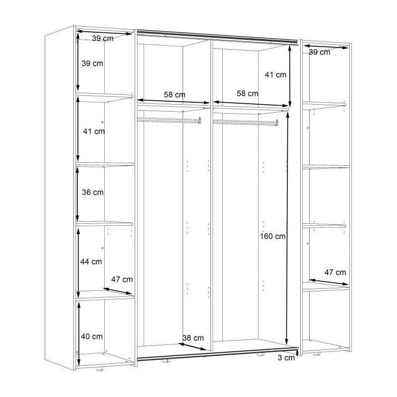 Armoire NARAGO Blanche Mat - 2 portes coulissantes + miroir