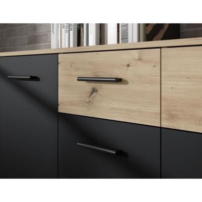 Buffet PILVI contemporain - Chene et noir - 2 portes + 4 tiroirs