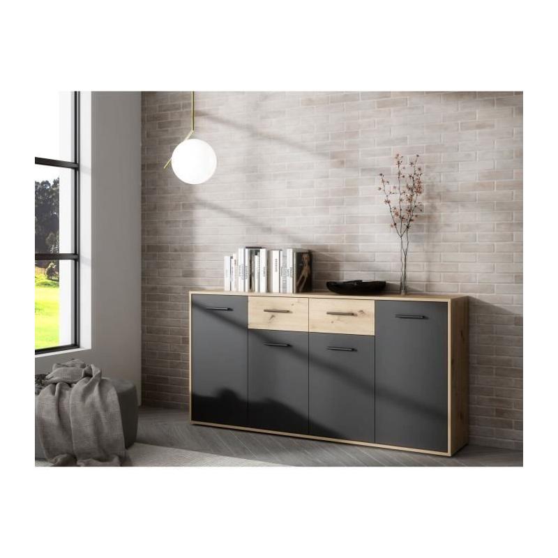 Buffet PILVI: Chic contemporain en chêne noir - 4 portes + 2 tiroirs