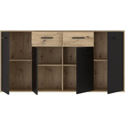 Buffet PILVI: Chic contemporain en chêne noir - 4 portes + 2 tiroirs