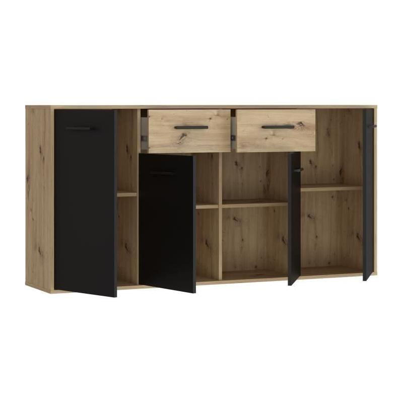 Buffet PILVI: Chic contemporain en chêne noir - 4 portes + 2 tiroirs