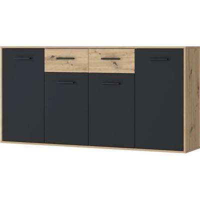 Buffet PILVI: Chic contemporain en chêne noir - 4 portes + 2 tiroirs