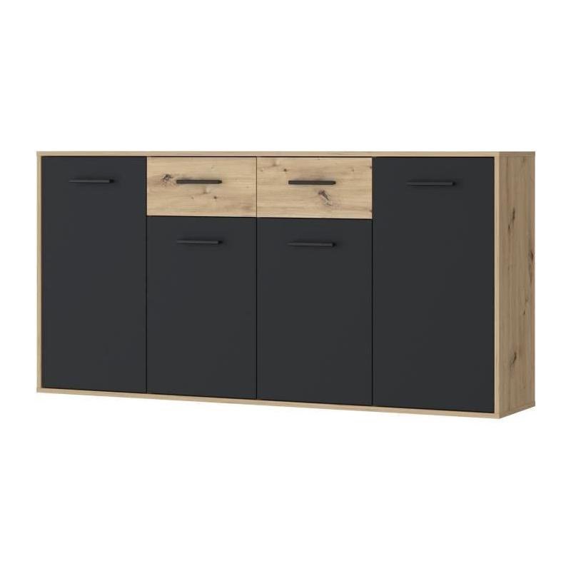 Buffet PILVI: Chic contemporain en chêne noir - 4 portes + 2 tiroirs