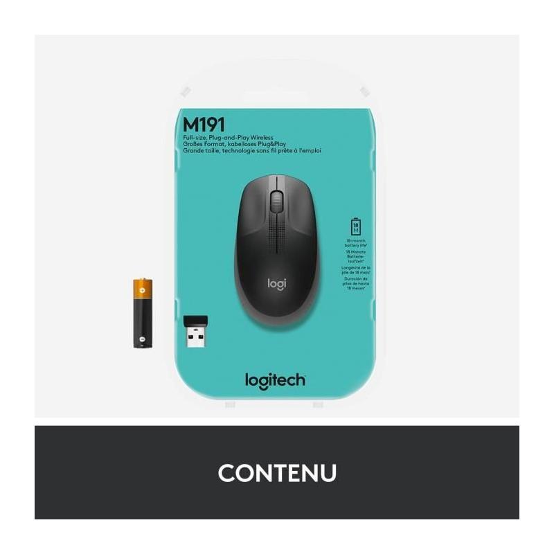 Souris sans fil ergonomique Logitech M190 Noir - Dimensions compactes