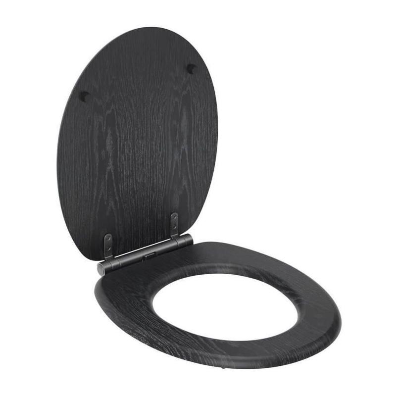 Abattant WC Gelco North Noir FSC - Frein de chute - Charnières métal graphite brossé