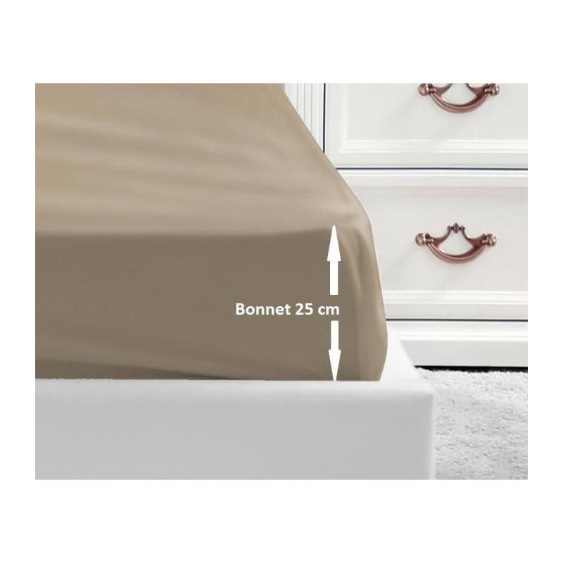 Drap Housse 100% coton beige 160x200x25 cm - Confort et élégance