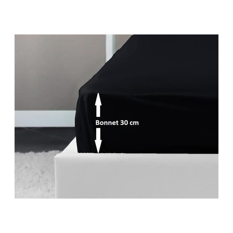 Drap Housse 100% coton noir 160x200x30 cm - Confort et Élégance