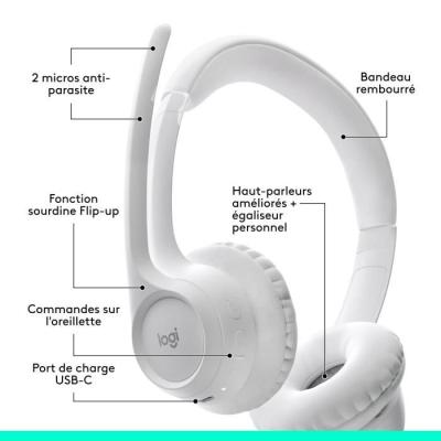Casque PC Logitech Zone 300 Bluetooth - Microphone anti-parasite - Blanc
