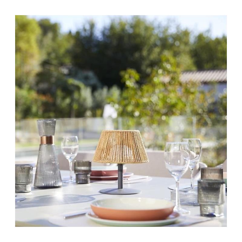 Lampe de table sans fil en raphia naturel - STANDY MINI RAFFY