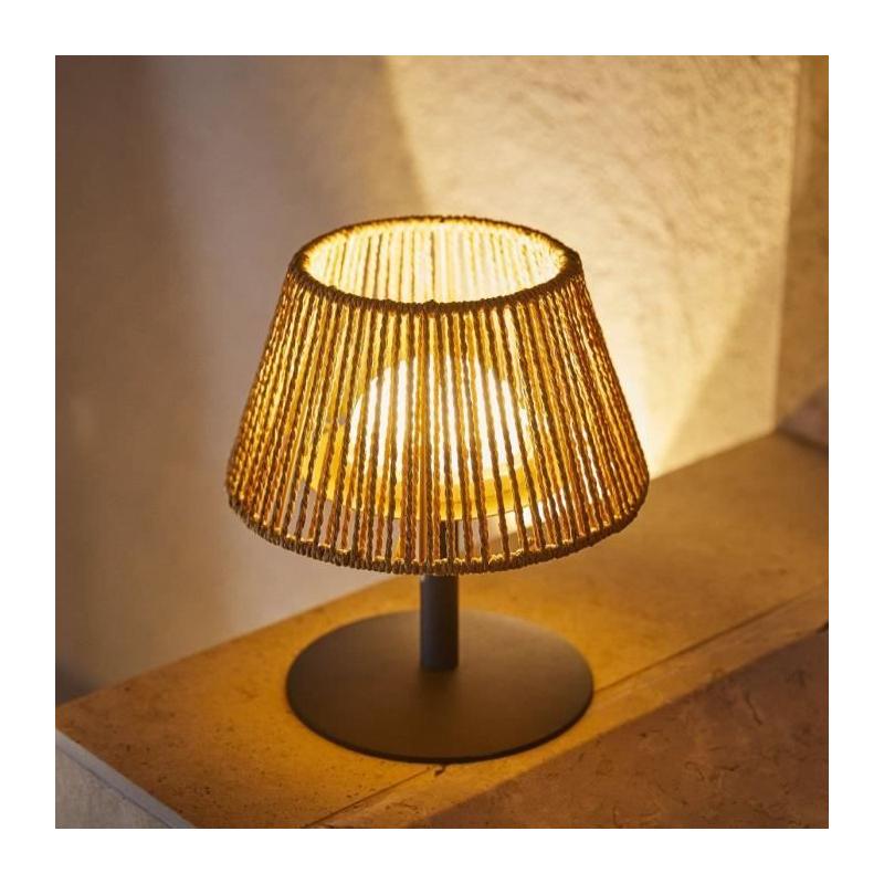 Lampe de table sans fil en raphia naturel - STANDY MINI RAFFY