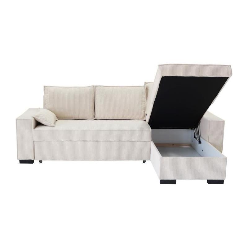 Canapé d'angle convertible réversible MARLON beige - Méridienne avec coffre