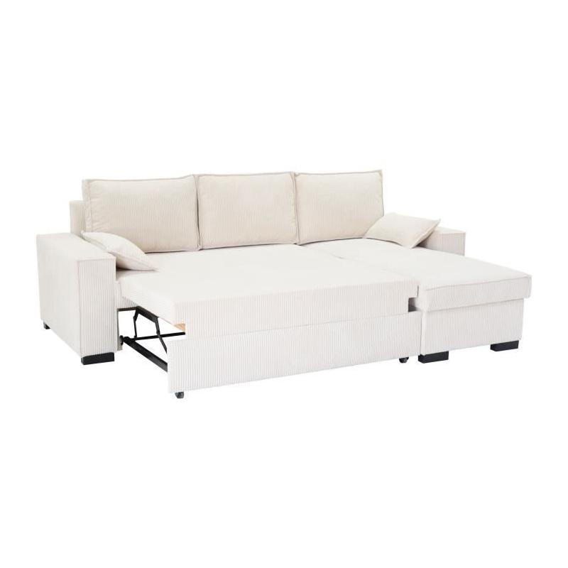Canapé d'angle convertible réversible MARLON beige - Méridienne avec coffre