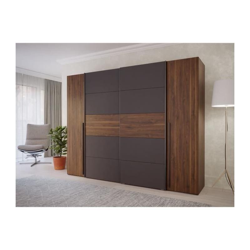 Armoire NARAGO en Noyer Bakersfield et gris - L270 x P61 x H210 cm