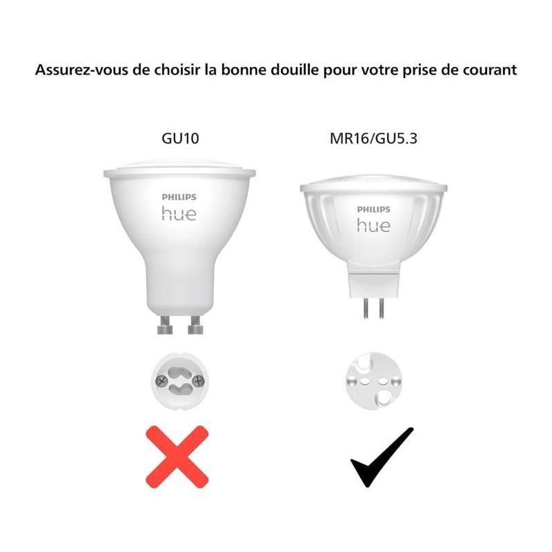 Ampoule connectée PHILIPS HUE MR16 - Lumière blanche et colorée