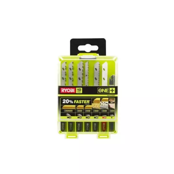 RYOBI - Coffret 10 lames scie sauteuse sans fil ONE+™ bois - métal - plastique - granit - carrelage - RAK10JSBMP