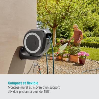 Dévidoir automatique mural RollUp M GARDENA - Kit complet - 20m - Ø11mm