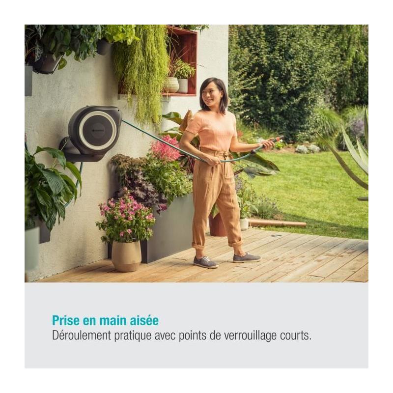 Dévidoir automatique mural RollUp M GARDENA - Kit complet - 20m - Ø11mm