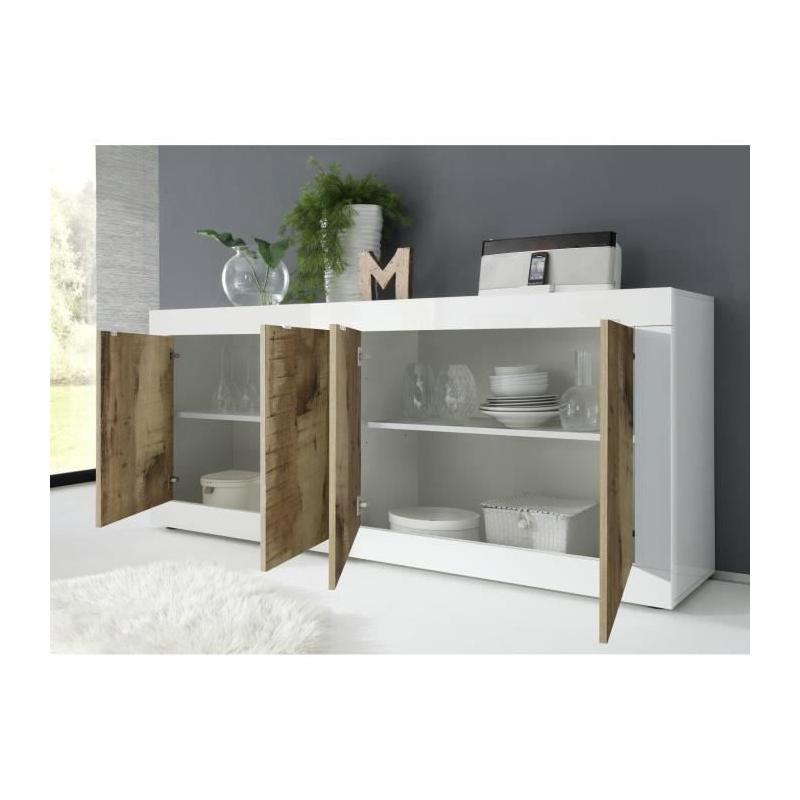 Buffet BASICO 4 portes - Blanc/chêne Pero - 207 x 86 x 43 cm
