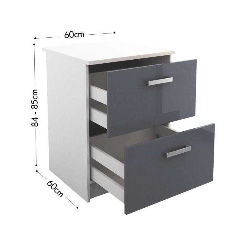 Meuble bas de cuisine 60 cm avec plan de travail - Gris Brillant