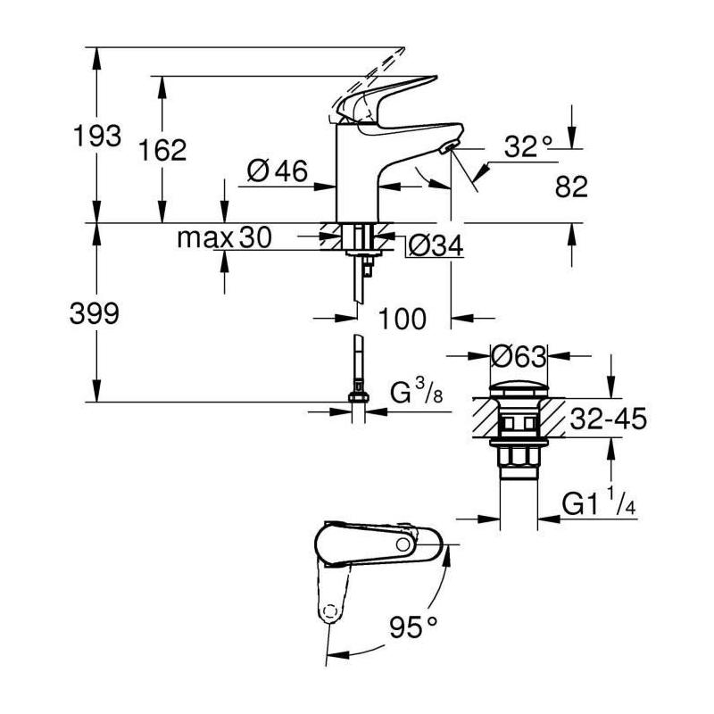Mitigeur lavabo monocommande GROHE Swift - Chromé - Taille S - Économie d'eau