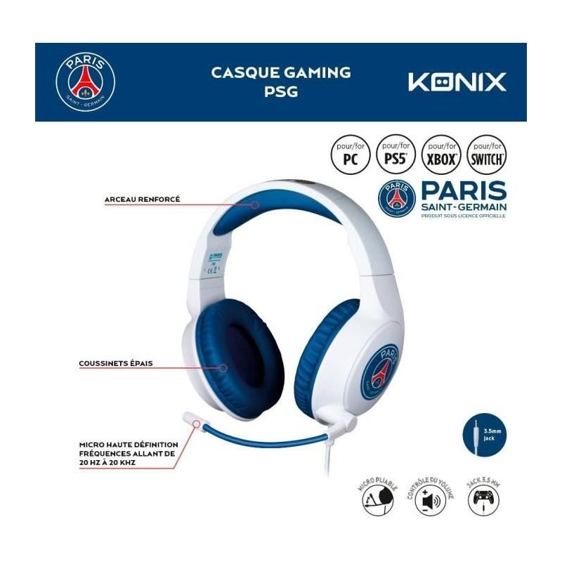 Casque gaming filaire KONIX - Micro 45° - Blanc et bleu