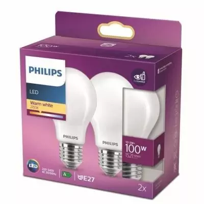 Ampoule LED Philips 100W E27 Blanc chaud (Lot de 2)