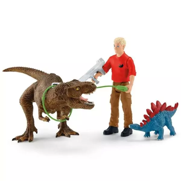 Attaque Tyrannosaure Rex Dinosaurs Figurine, Coffret schleich avec 1 figurine humaine articulée et 1 figurine Trex et 1 figurin