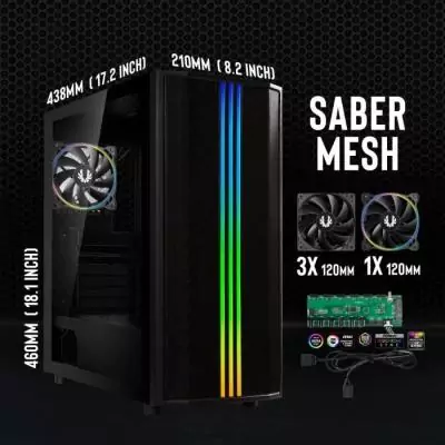 Boitier PC sans alimentation - BITFENIX Saber Mesh (Noir) - Moyen tour - ATX - Dimensions compactes