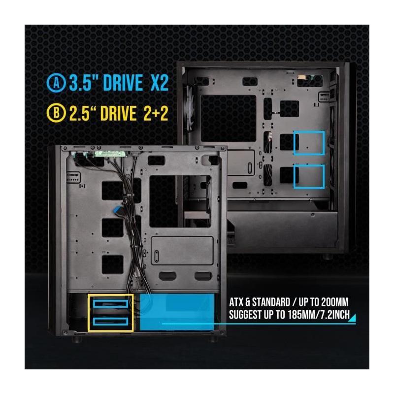 Boitier PC sans alimentation - BITFENIX Saber Mesh (Noir) - Moyen tour - ATX - Dimensions compactes