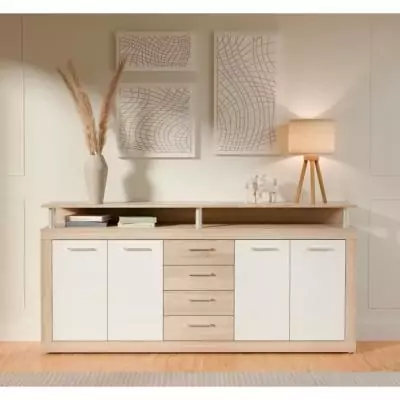 Buffet CAVA contemporain chêne et blanc - L 197 cm