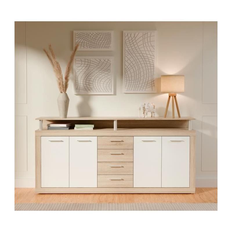 Buffet CAVA contemporain chêne et blanc - L 197 cm