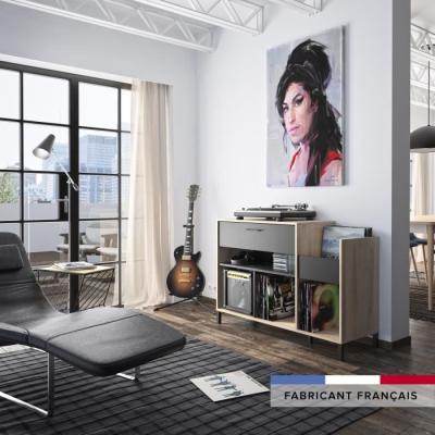 Meuble vinyle GAMI - Style urbain - Décor chene - Noir