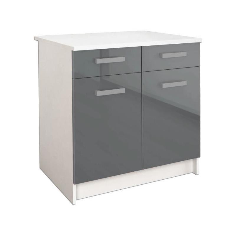 Caisson bas cuisine 80 cm avec plan de travail - Gris Brillant