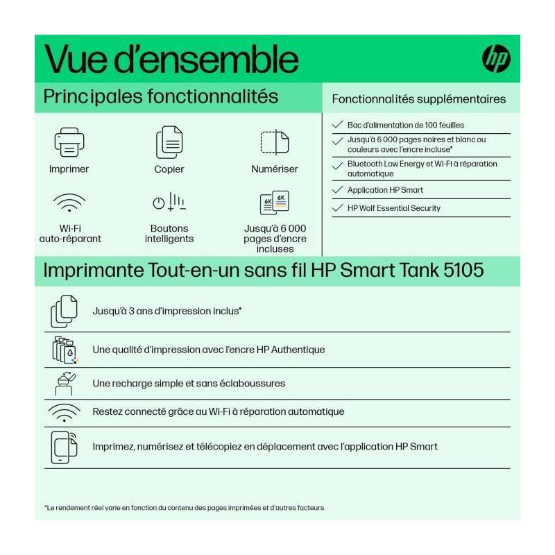 Imprimante tout-en-un HP Smart Tank 5105 - Couleur à réservoir d'encre