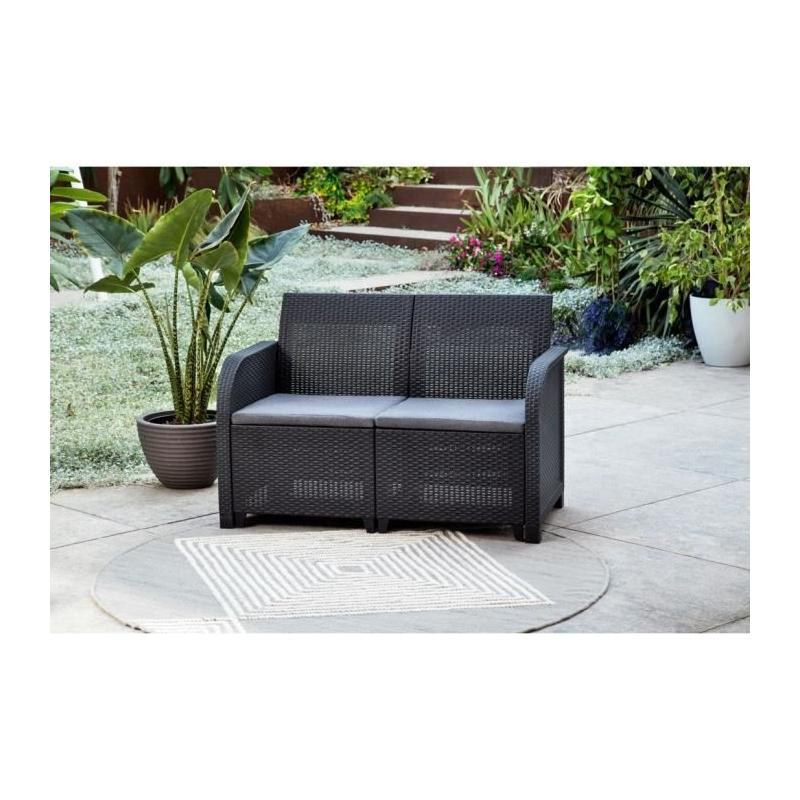 Banquette de jardin en résine tressée - SanRemo - Gris graphite